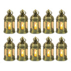 Romadedi Mini Lanterns Decorative for Centerpiece: 10pcs Hanging Small Gold Lantern Bulk with Flickering LED Candles for Wedding Decor Party Table Decorations Christmas Halloween, Batteries Included