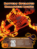 BEEWIN Halloween Decorations Chain Lights,10.4 Ft 175 LED Plastic Chain String Lights Battery Operated and USB,8 Lighting Modes Orange Light with Timer for Halloween Skeleton Dog Party Spooky Outdoor
