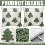 Mixweer 2 Pcs Christmas Pillow Covers 18x18 Inch Neutral Christmas Tree Embroidery Throw Pillow Covers Decorative Throw Cushion Case for Xmas Winter Holiday Decoration (White)