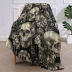 VANZEV Gothic Garden Skull Fleece Blanket Gifts, Dark Floral and Skeleton Design, Soft Throw 50x60 inches, Elegant Home Halloween Decor - Black and White