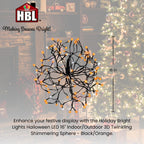 Holiday Bright Lights 16-Inch Halloween 3D Shimmering Sphere 96-Count 5mm LED Bulbs Indoor Outdoor Black and Dark Orange