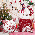 Lanpn White and Red 18x18 Christmas Pillow Covers Set of 4, Decorative 18 Inch Winter Snowflake Throw Pillow Case Xmas Cushion Cover for Indoor House Sofa Red