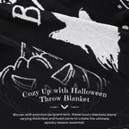 Phantoscope Happy Halloween Blanket, Soft Jacquard Knitted Throw Blanket with Tassel, Warm Cozy Blanket with Skeleton Bat Ghost for Couch Living Room Bedroom, Black, 50 x 60 inches