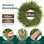 24 Inch Real Touch Christmas Wreath for Front Door, Norfolk Pine Wreath with Welcome Sign, Large Artificial Green Wreath Home Indoor, Porch, Fireplace, Wall, Windows, Outdoor Decor