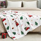 Edenleaf Christmas Blanket - White Holiday Throw with Santa Claus & Snowman - Warm Cozy Fleece Winter Blanket, 50x60 Inches，White