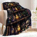 ainori Enchanted Skull Bookshelf Fleece Throw Blanket 50x60 Inch,Gothic Skeleton Potion Shelf Decorative Throws,Lightweight Blankets for Bedroom Library Halloween,Cozy Gifts for Readers Goth Lovers