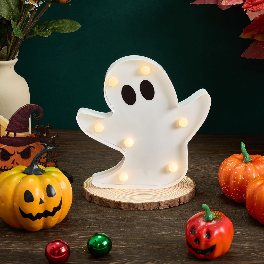InnovTools Halloween Ghost Decorations Light Up Ghost LED Marquee Sign Cute Battery Operated Night Lights for Halloween Party Indoor Bedroom Kitchen Tabletop Mantel Home Wall Decor Party Gifts (2 Pcs)