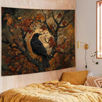 LUVADIAN Halloween Gothic Tapestry, Halloween Black Raven Tapestry Wall Hanging, Dark Academia Halloween Black Crow Wall Art Blanket for Home Bedroom Living Room Office Decor, 50x60 Inch