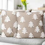 Mixweer 2 Pcs Christmas Pillow Covers 18x18 Inch Neutral Christmas Tree Embroidery Throw Pillow Covers Decorative Throw Cushion Case for Xmas Winter Holiday Decoration (Beige)