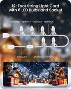Christmas Village Lights, Decoration String Lights 12Ft with 6 C7 LED Bulbs, Warm White, with Socket and Switch, for Christmas Snow House,Pumpkin Crafts,Holiday Decoration W04VL05