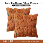 MIULEE Fall Pumpkin Throw Pillow Covers Decor Set of 2 Dark Rust Green Stem 18 x 18 Decorative Cushion Covers Soft Faux Fur Couch Pillows for Autumn Harvest Outdoor Porch Farmhouse Halloween Home