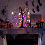 Halloween Table Decorations 18 Inch 36 LED Halloween Willow Tree with Pumpkin Bat Ghost Lights, Timer/USB/Battery Operated Black Halloween Tree Spooky Halloween Decorations Indoor Home Party Room Gift