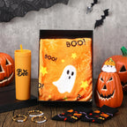 Meanplan 7 Pack Halloween Boo Basket Stuffers Halloween Gifts for Women Orange Basket Stuffer Includes 12oz Orange Acrylic Ghost Tumbler Velvet Blanket Crochet Ghost Keychain Socks for Family