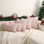 Hckot Christmas Farmhouse Pillow Covers 20x20, Red Throw Pillow Covers Set of 2, Striped Linen Decorative Pillows Cushion Covers for Couch Chair Beding Xmas Winter Decorations(Red)