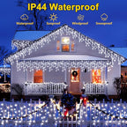 50FT 480 LED Christmas Lights Outdoor Decorations with 90 Drops Timer 8Mode Curtain String Lights Waterproof Plug in Fairy Lights for Indoor,Xmas,Party,Patio,Window,Fence,Trees Decor(Cold White)