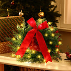 2 Pcs 20 Inch Pre-lit Christmas Cedar Wreaths with Bow Bells Artificial Norfolk Pine Lighted Xmas LED Christmas Swags Wreath for Indoor Outdoor Windows Porch Wall Home Decor