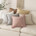 MIULEE Christmas Decorative Throw Pillow Covers Neutral Linen Fringe Throw Pillows Euro Shams Set of 2 White Boho Farmhouse Cushion Covers for Couch Sofa Bed Living Room Spring Home Decor 26x26 Inch
