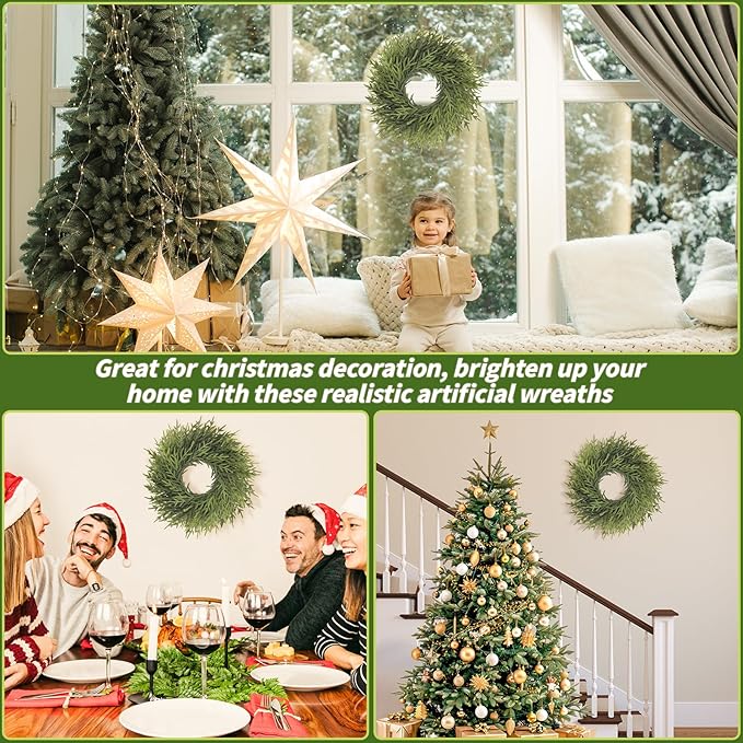 24 inch Norfolk Pine Wreath, Realistic Christmas Wreath for Front Door,Artificial Real Touch Green Wreath Greenery for Door Wall Windows Mantle Outdoor Christmas Decoration