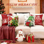Aursaos Merry Christmas Hello Winter Holiday Pillow Covers 18x18 Set of 4, Red Gnome Green Tree Snowflake Decorative Throw Pillow Case for Couch Sofa Living Room