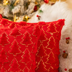 AQOTHES Christmas Tree Red Throw Pillow Covers 18x18, Soft Faux Fur Sequins Throw Pillows for Couch Sofa Bed Room Cushion Covers Holiday Decorations
