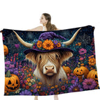 Tijuboni Halloween Highland Cow Pumpkin Throw Blanket for Girls Boys Women Men Kids Adults Soft Flannel Fleece Blanket for Couch Sofa Bed Home Decor 40"x50"