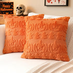 Artscope Halloween Pillow Covers 18 x 18 Set of 2 Decorative Ghost Holiday Pumpkin Throw Pillow Cases Soft Plush Faux Fur Couch Cushion Case for Farmhouse Halloween Sofa Bed Room Home Decor-Orange