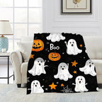 Throw Blanket, Halloween Blanket Cartoon Ghost Pumpkin Throw Blankets for Bed Kids Adults, Lightweight Cozy Blanket for Living Room, Bedroom 50"x60"