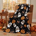 Horaldaily Halloween Flannel Blanket Throw, Jack-O-Lantern Ghost Cat Dots Soft Fuzzy Plush Cozy Fleece Blankets for Couch Sofa Bed Lounging, Ideal Gifts for Kids Adults Wife Self, 50x60