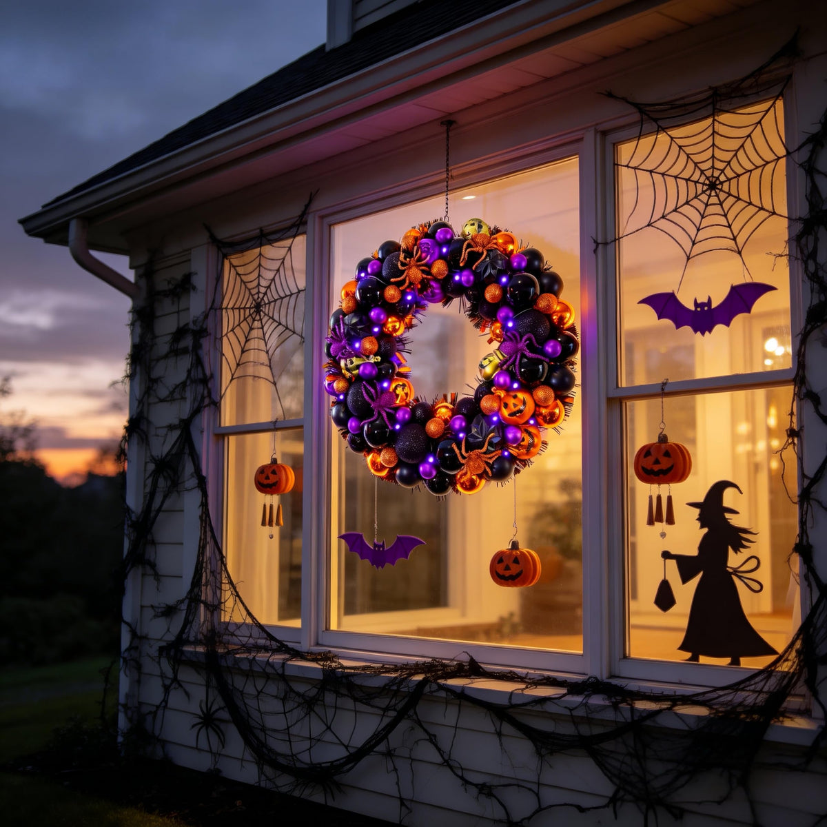 HipTree 17 Inch Halloween Ball Wreath for Front Door with Lights, Lighted Cute Treat-or-Trick Door Wreath Ball Ornament for Halloween Indoor Decorations Centerpiece Party Holiday Wall Home Decor