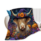 Tijuboni Halloween Highland Cow Pumpkin Throw Blanket for Girls Boys Women Men Kids Adults Soft Flannel Fleece Blanket for Couch Sofa Bed Home Decor 40"x50"