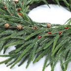 24 Inch Pine Wreath Christmas Wreaths for Front Door, Real Touch Pine Wreath with Red Berries Artificial Green Wreaths for Walls Windows Porches Farmhouse Indoor Outdoor Home Decor