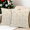 YIOTJUNL Christmas Pillow Covers 18x18 Set of 2 Soft Plush Embroidered Cushion Covers Decorative Gold Star Beige Christmas Tree Throw Pillow Cases Decorations for Winter Holiday Sofa Home Decor
