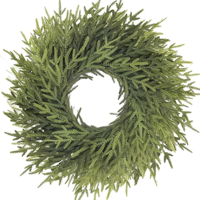 24 inch Norfolk Pine Wreath, Realistic Christmas Wreath for Front Door,Artificial Real Touch Green Wreath Greenery for Door Wall Windows Mantle Outdoor Christmas Decoration