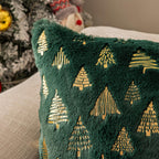 AQOTHES Christmas Tree Green Throw Pillow Covers 18x18inch, Set of 2 Winter Holiday Decorative Faux Fur Fuzzy Pillows Covers with Glitter Printed for Christmas Decor Sofa Couch Home