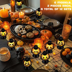 ROCEEI Halloween Mini Pumpkin Lantern 3.54 Inch Jack O Lantern Table Centerpiece Halloween Hanging Decoration Bulk Light up Lamp with Flickering LED Candle for Party Decor Indoor Outdoor(12 Pcs)