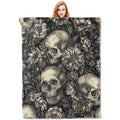 VANZEV Gothic Garden Skull Fleece Blanket Gifts, Dark Floral and Skeleton Design, Soft Throw 50x60 inches, Elegant Home Halloween Decor - Black and White