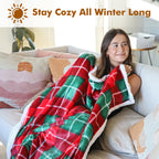 Red Buffalo Plaid Christmas Throw TV Sherpa Blanket 50" x 60", Super Soft Warm Comfy Plush Fleece Bedding Couch Cabin Decorative Throw Blanket