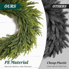 24 Inch Real Touch Christmas Wreath for Front Door, Norfolk Pine Wreath with Welcome Sign, Large Artificial Green Wreath Home Indoor, Porch, Fireplace, Wall, Windows, Outdoor Decor