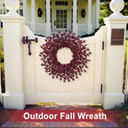 26 Inch Realistic Fall Wreaths for Front Door Outside Autumn Wreath Outdoor Indoors Fall Decorations for Home Thanksgiving Halloween Holiday Decorations Clearance for Wall Porch Door (Wine Red)