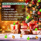 pozzolanas Christmas Fairy Lights, LED Christmas Tree Santa Claus Snowman Moose Lights Decoration, Waterproof Battery Powered Indoor Outdoor Decoration String Lights - 1Pack