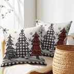 Ancordivo Christmas Pillow Covers 18x18 Inch Set of 2 Xmas Theme Black and Red Tree Snowflake Outdoor Throw Pillows Winter Holiday Buffalo Plaid Pillowcases for Couch Sofa Bed Home Decor