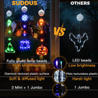 suddus 3 Pack Halloween Lights Battery Operated with Timer, Orange Pumpkin Violet Spider Green Witch Hat Halloween Decor Window Lights with Suction Cup for Home Indoor Party Decorations