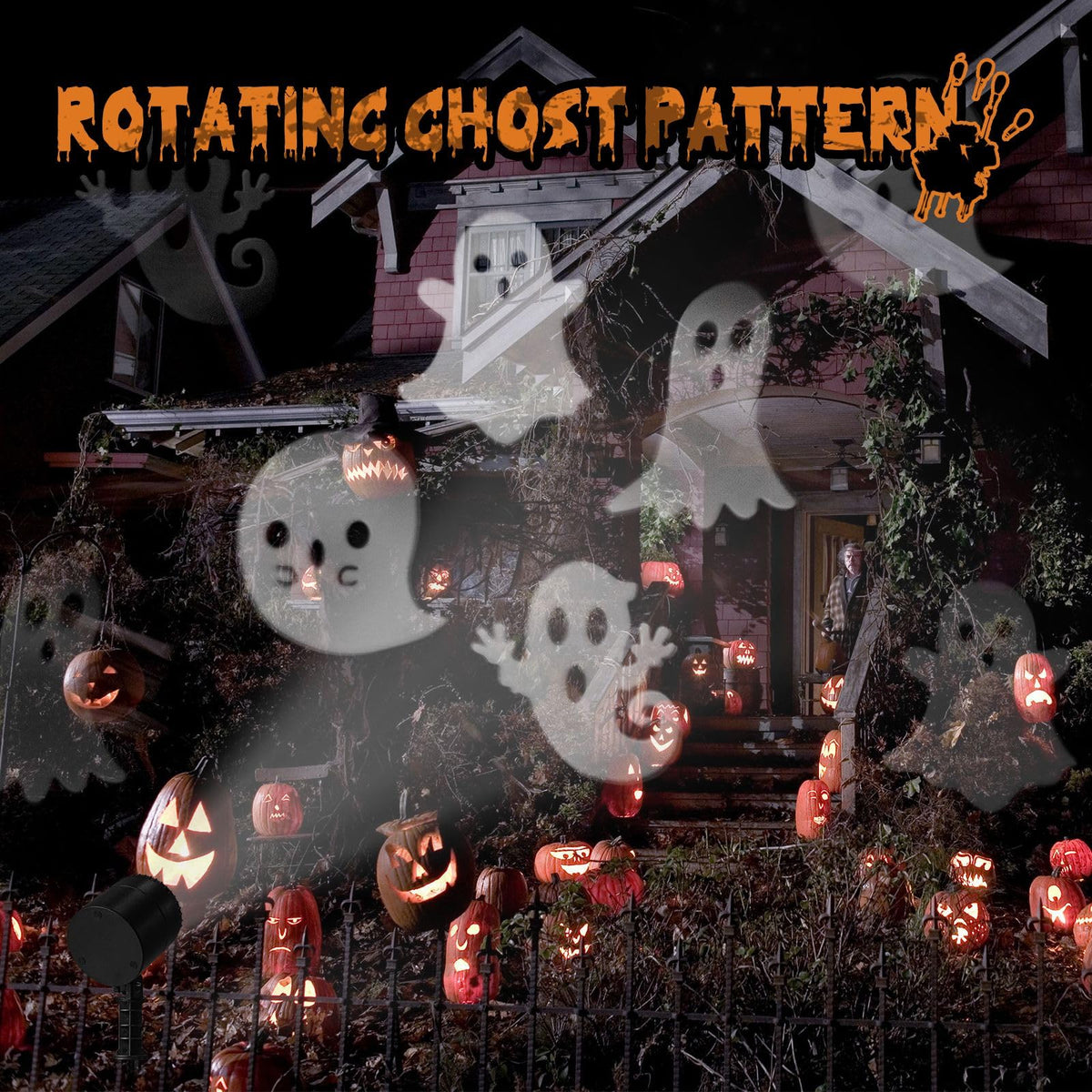 NOWSTO LED Halloween Decoration, Ghost Rotating Projector Yard Stake Lights, Indoor Outdoor Landscape Night Light for Home Thealter, Ceiling, Room, Patio, Garden, Halloween, Bedroom Decor