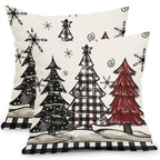Ancordivo Christmas Pillow Covers 18x18 Inch Set of 2 Xmas Theme Black and Red Tree Snowflake Outdoor Throw Pillows Winter Holiday Buffalo Plaid Pillowcases for Couch Sofa Bed Home Decor