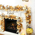 2 Pack Fall Garland Maple Leaf with Lights Fall Decor, 6Ft/Piece Fake Leaves Pumpkin Berry Vine Autumn Foliage Garland for Mantle Fireplace Halloween Thanksgiving Decorations Christmas Home Decor
