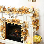 2 Pack Fall Garland Maple Leaf with Lights Fall Decor, 6Ft/Piece Fake Leaves Pumpkin Berry Vine Autumn Foliage Garland for Mantle Fireplace Halloween Thanksgiving Decorations Christmas Home Decor