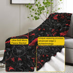 VANZEV Enchanted Autumn Leaves Fleece Blanket Gifts, Elegant Red and Black Bat Design, Cozy Throw 50x60 inches, Halloween Decor