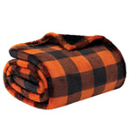 PAVILIA Black and Orange Buffalo Plaid Fleece Throw Blanket for Couch, Soft Halloween Flannel Blanket for Sofa, Orange Checkered Plaid Fall Couch Throw, Warm Cozy Fall Bed Blanket Decor Gift, 50x60