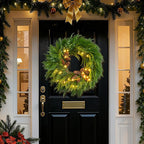 24 Inch Real Touch Norfolk Pine Wreaths for Front Door, Soomeir Artificial Christmas Wreath Green Faux Pine Wreath for Wall Windows Mantle Outdoor Christmas Decoration
