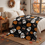 Horaldaily Halloween Flannel Blanket Throw, Jack-O-Lantern Ghost Cat Dots Soft Fuzzy Plush Cozy Fleece Blankets for Couch Sofa Bed Lounging, Ideal Gifts for Kids Adults Wife Self, 50x60